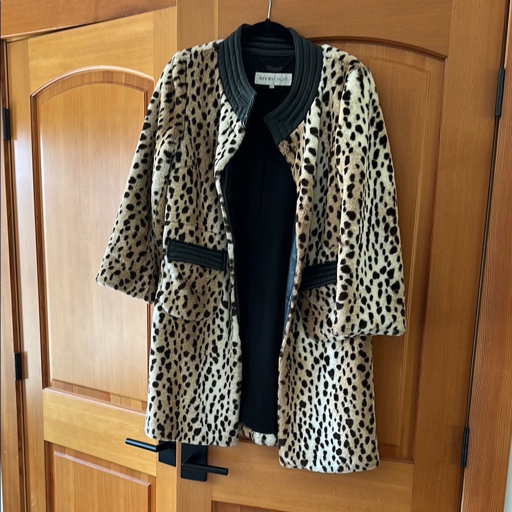 SEE BY CHLOE FAUX FUR LEOPARD COAT SZ 6 (IT 42)